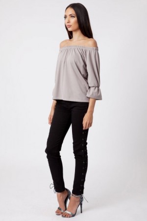Mia Grey Off The Shoulder Bell Sleeve Top
