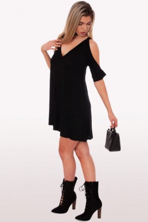 Cara Black Cold Shoulder Oversized Dress