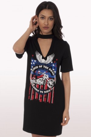 Maira Born To Ride Print Choker T-Shirt Dress