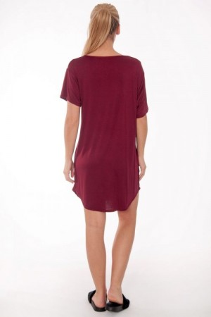 Korin Wine Wifey Short Sleeve Longline Oversize T Shirt Dress